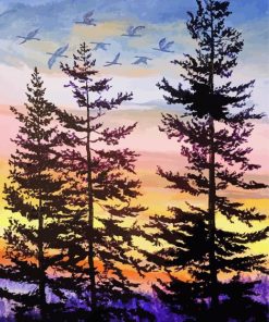 Oregon Trees At Sunset Paint By Number