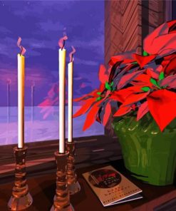 Poinsettia Flowers With Candles Paint By Number