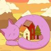 Purple Cat Holding Houses Paint By Number