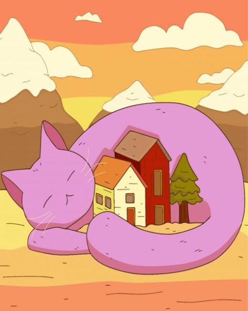 Purple Cat Holding Houses Paint By Number