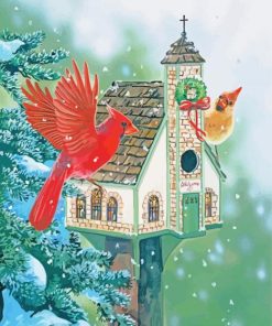 Snow Christmas Birds House Paint By Number