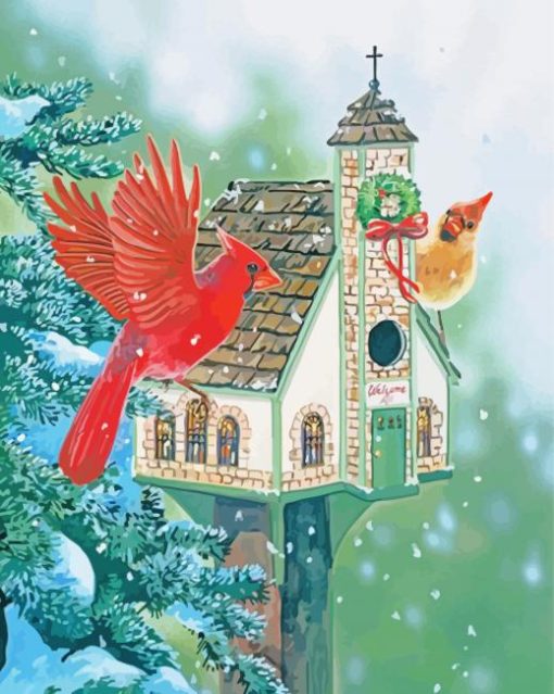 Snow Christmas Birds House Paint By Number