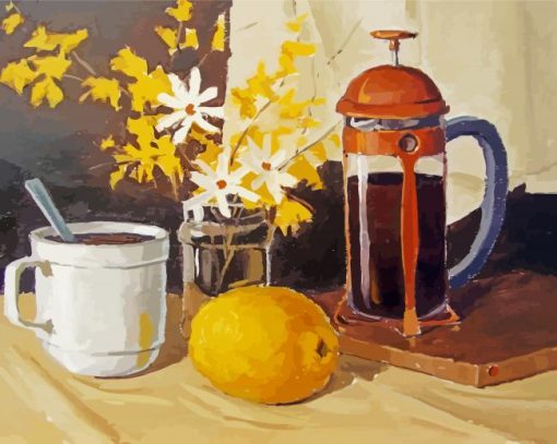 Still Life French Press And Lemon Art Paint By Number