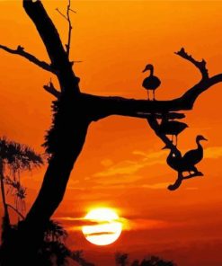 Sunset Tree With Birds Animals Paint By Number