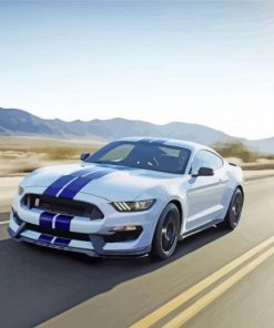 White Ford Mustang Car On Road Paint By Number