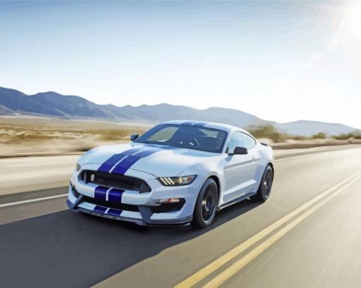 White Ford Mustang Car On Road Paint By Number