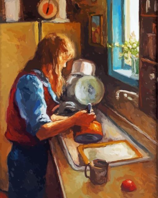 Woman Washing Dishes Paint By Number