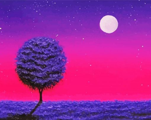 Aesthetic Purple Tree Illustration Paint By Number