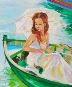 Aesthetic Woman Holding Umbrella On Beach Art Paint By Number