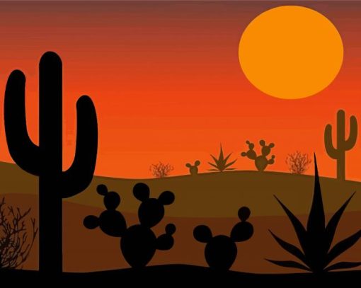 Aesthetic Cactus Sunset Paint By Number