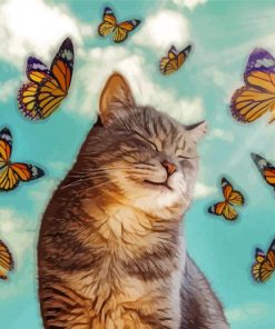 Aesthetic Cat With Butterflies Paint By Number