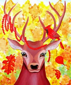 Autumn Deer With Cardinal Paint By Number