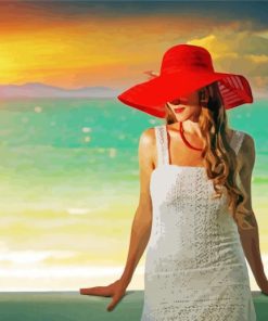 Blonde Woman With Red Hat Paint By Number