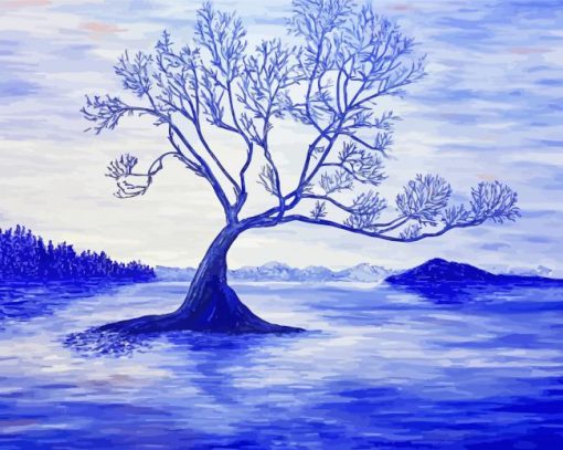 Blue Tree In Lake Paint By Number