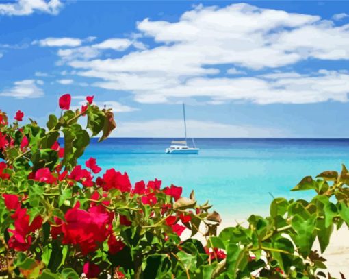 Bougainvillea And Beach View Paint By Number