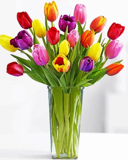 Colorful Tulip In Vase Paint By Number