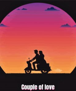 Couples On Motorcycle Illustration Paint By Number