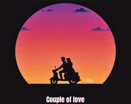 Couples On Motorcycle Illustration Paint By Number