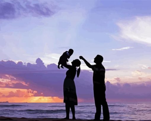 Cute Family Beach Silhouette Paint By Number