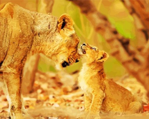 Female Lion With Cub Paint By Number