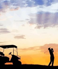 Golfer And Golf Cart Silhouette Paint By Number