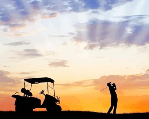 Golfer And Golf Cart Silhouette Paint By Number