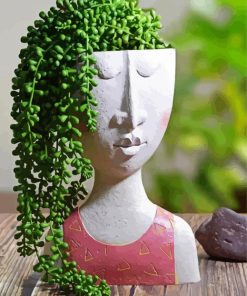 Green Plant In Pot Head Paint By Number