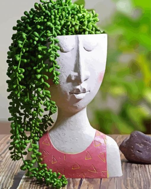 Green Plant In Pot Head Paint By Number