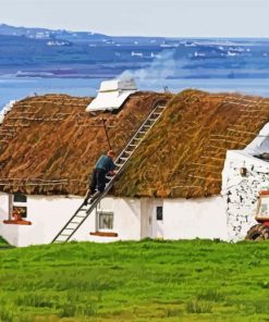 Irish Thatch Roof House Illustration Paint By Number