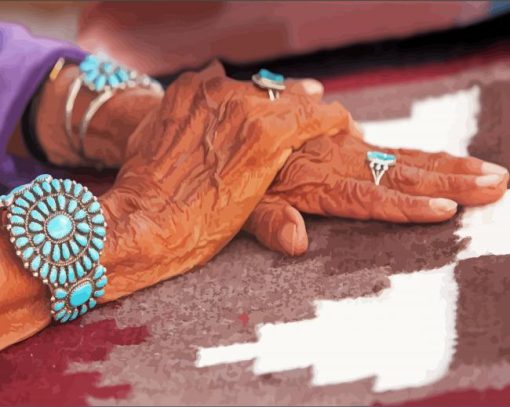 Old Hands With Jewelry Turquoise Paint By Number