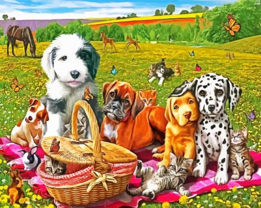 Picnic Dogs And Kittens Paint By Number