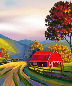 Red Barns Landscape Paint By Number