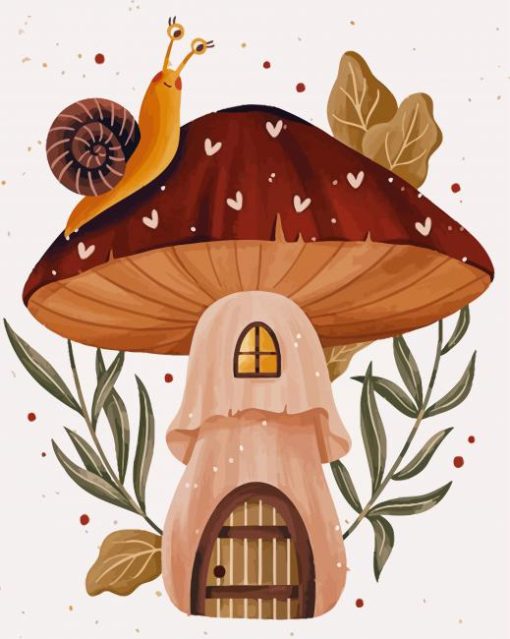 Snail On Retro Mushrooms Paint By Number