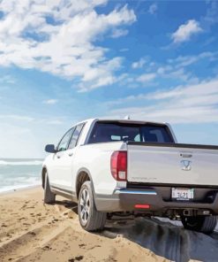 White Truck On The Beach Paint By Number