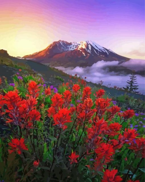 Wild Flowers And Mountains Paint By Number