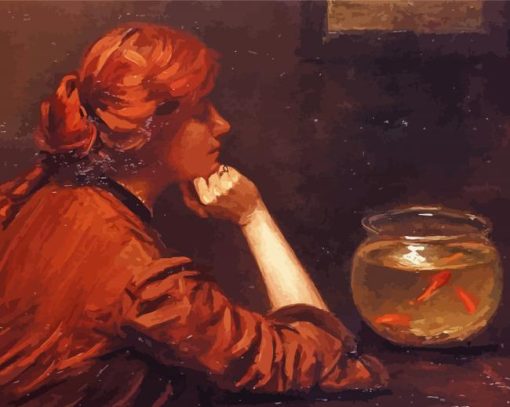 Lady And Goldfish Bowl Paint By Number