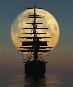 Sailing Ship Moon Silhouette Paint By Number