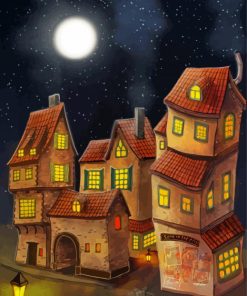 Fantasy Medieval Inn At Night Paint By Number