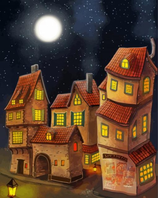 Fantasy Medieval Inn At Night Paint By Number