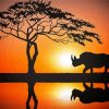 Tree And Rhino Sunset Paint By Number