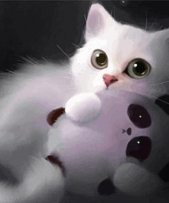 White Cute Large Fluffy Cartoon Cat Paint By Number