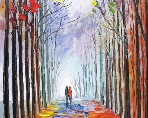 Abstract Lonely Couple Walk In The Rain Paint By Number