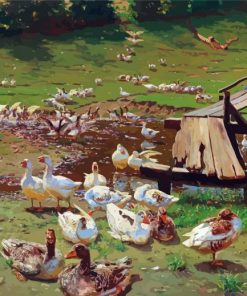 Adolf Lins Geese By A Pond paint by number