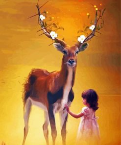 Aesthetic Girl And Deer Illustartion Paint By Number