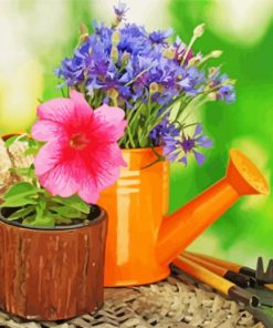 Aesthetic Watering Can With Flowers Paint By Number