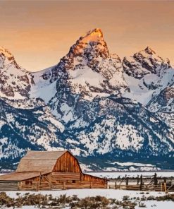 Barn Teton Snowy Mountains Paint By Number