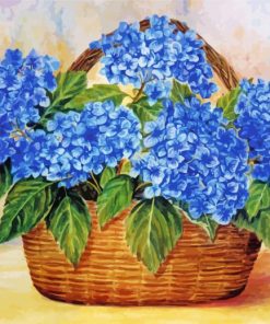 Basket With Blue Hydrangeas Paint By Number