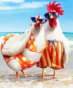 Beach Chicken Couple Paint By Number