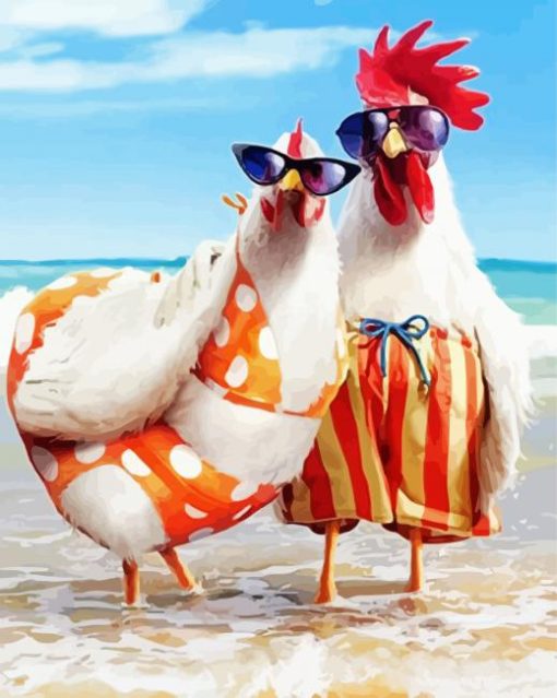 Beach Chicken Couple Paint By Number