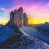 Beautiful Sunset In Tre Cime Di Lavaredo Mountains Paint By Number